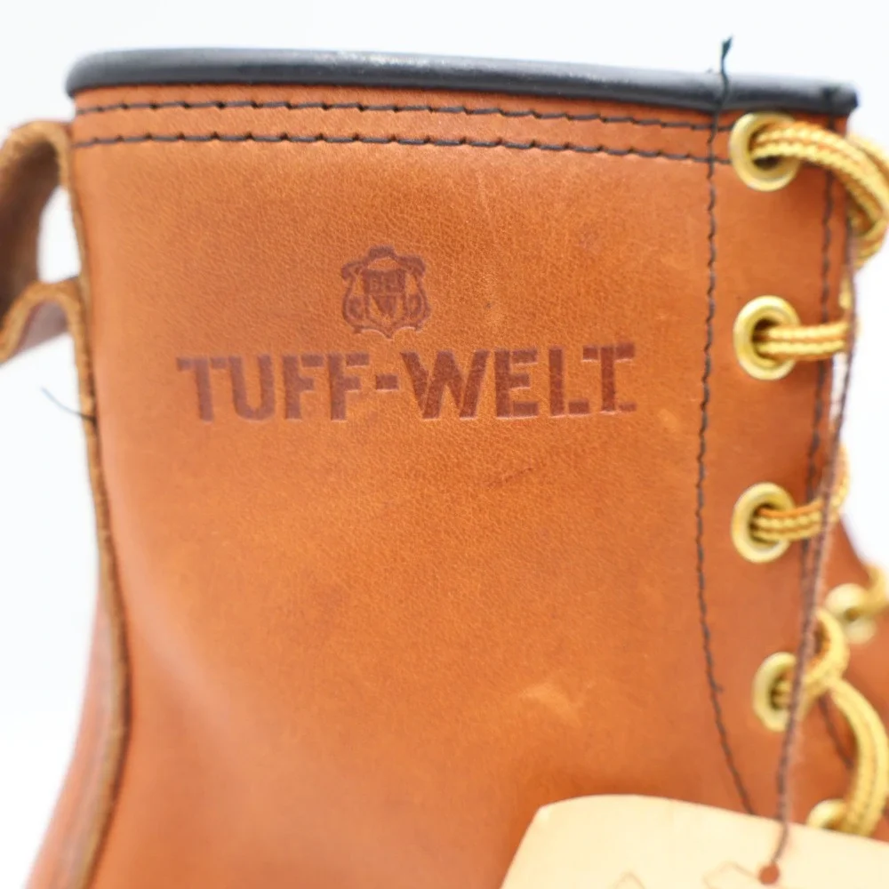 Tuff-Welt Work Boots Mens 7 Vintage Brown Full Grain Leather Moc Toe USA 332